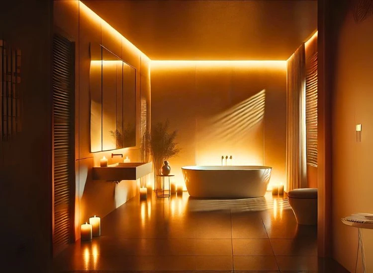 Tranquil Bathroom With Dimmable Lighting Tranquil Bathroom With Dimmable Lighting
