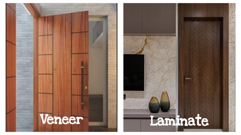 A comparison of veneer and laminate displaying veneer door design and laminate door design offering a classic and elegant look