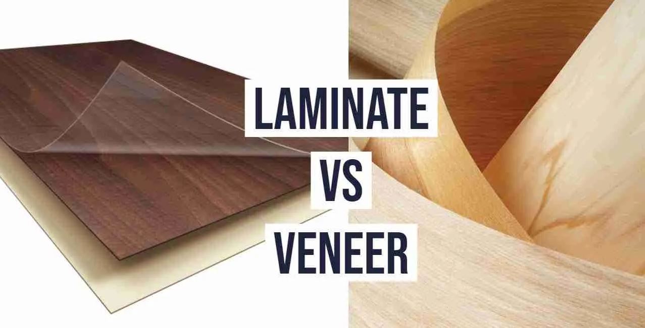 Comparison of laminate and veneer materials used in furniture manufacturing featuring laminate and veneer sheet