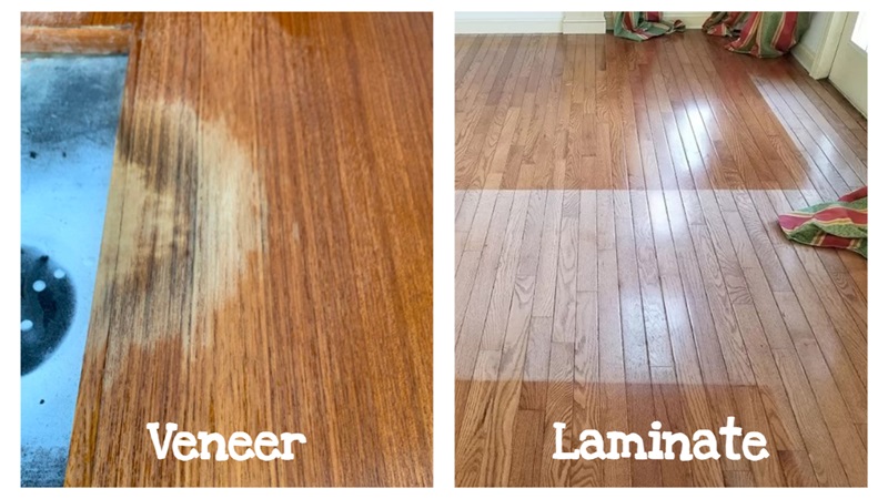 Discoloration of veneers caused by sunlight and laminate flooring faded by direct sunlight exposure making them less attractive