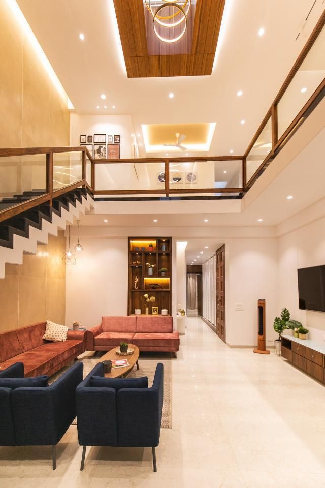 Luxurious double height living room with two floor