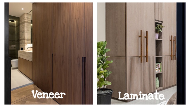 Veneer bringing a timeless appearance to the wardrobe and laminate finished wardrobe adding a modern touch to the bedroom