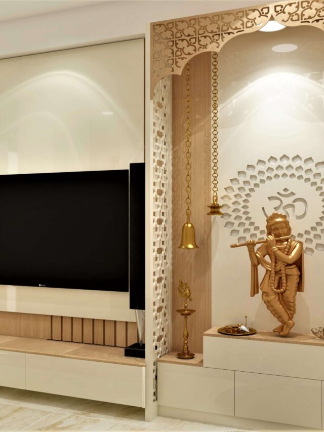 Puja Room with TV Unit Design to Save Space