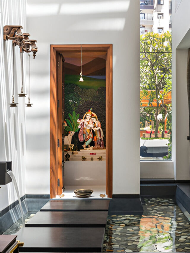 Puja Room Design with Water Feature