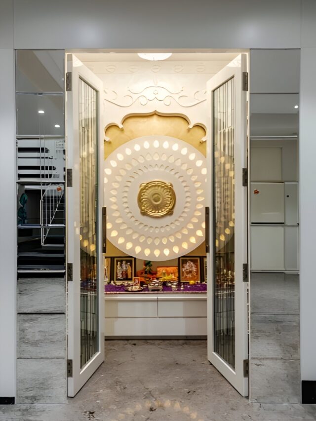 Pooja Room Glass Door Designs with Space Perception