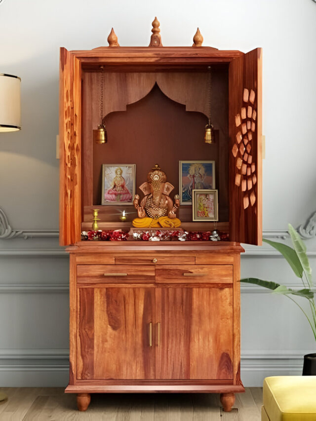 Pooja Room Cupboard Design with Antique Style