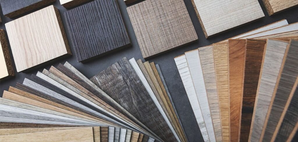 Various Interior laminate Types. Laminate Finishes Samples Showcasing Their Unique Colors and Textures