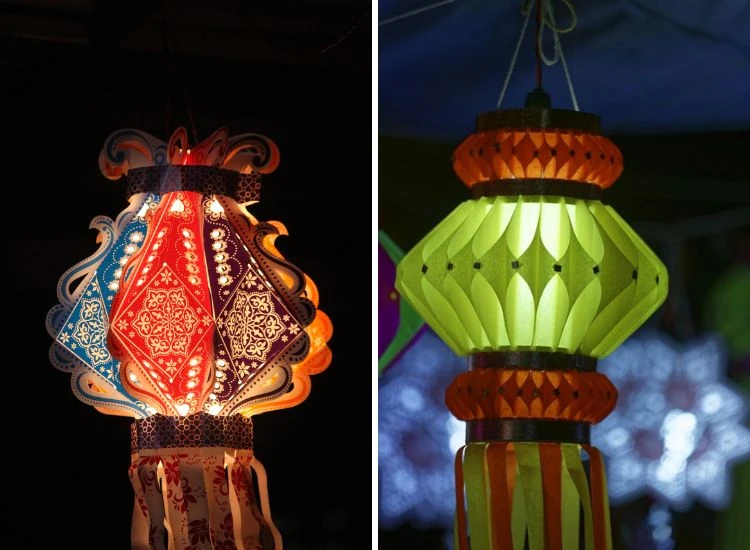 12. Beautiful lantern designs for diwali Two beautiful traditional main door lantern designs for diwali, night time lighted with a internal lamp.