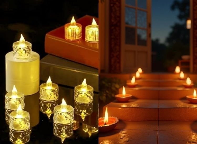 Bright diyas arranged in a beautiful pattern for a traditional Diwali lighting photo full of warmth and festivity