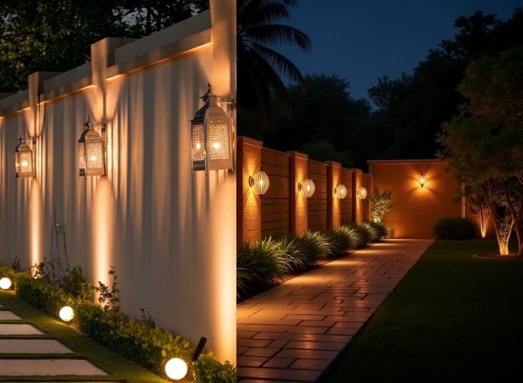 Festive Diwali lighting photo showcasing diyas and string lights in a beautifully decorated modern home