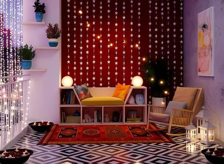 22. Diwali Lighting Diwali lighting design with natural and artificial lighting styles in a home gallery