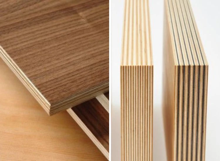 22. Veneer core plywood Close-up of veneer core plywood boards