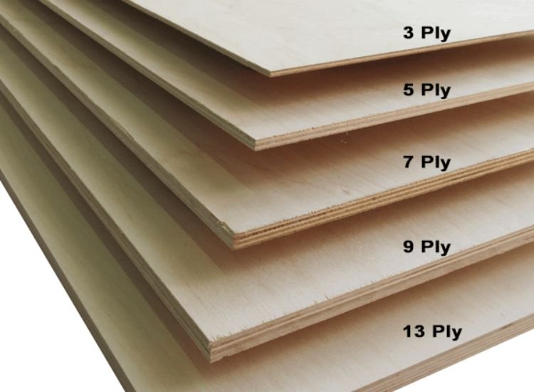 A stack of plywood boards with various sizes, made of standard plywood layers