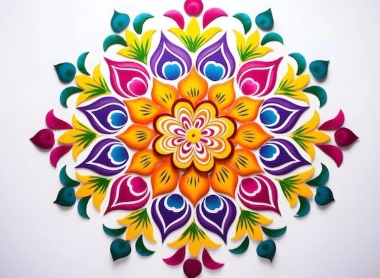 26.Manadala Image Stunning mandala art in rangoli form, blending traditional patterns with bright hues for a captivating Diwali decoration