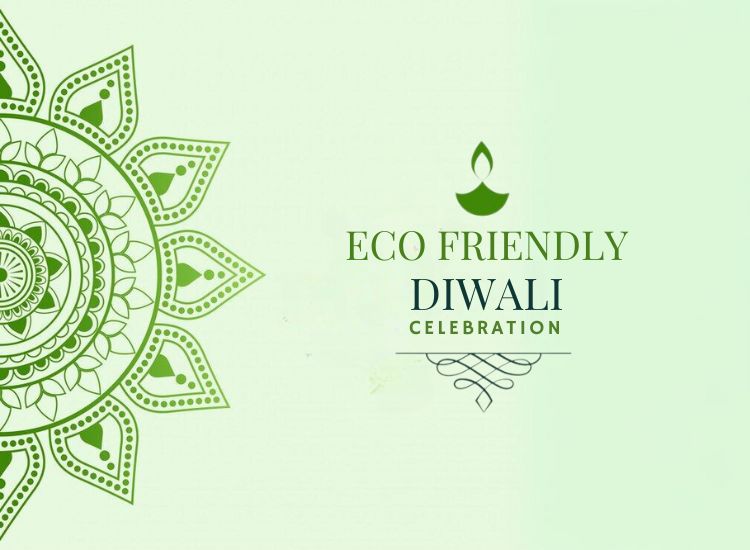 Eco-friendly Diwali celebration depicted through a green-themed rangoli design, highlighting nature and sustainability.