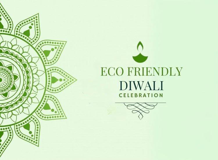 30. Eco Friendly Diwali Celebration Eco-friendly Diwali celebration depicted through a green-themed rangoli design, highlighting nature and sustainability.