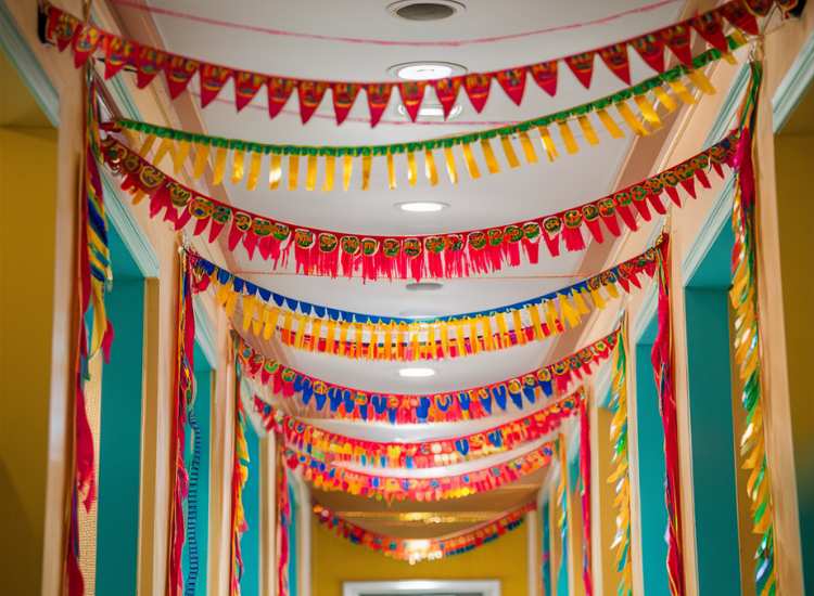 33. Diwali Decoration with Colourful banners and streamers