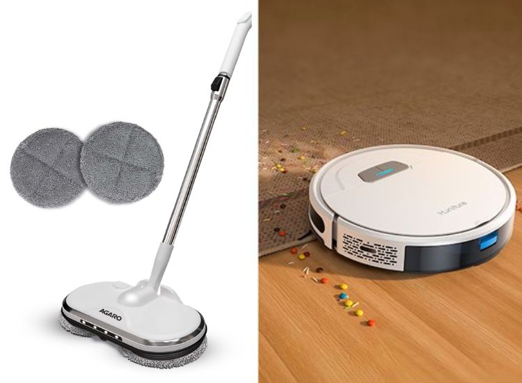 A smart mop and an automatic floor cleaning robot efficiently clean your home, ensuring spotless floors with minimal effort.