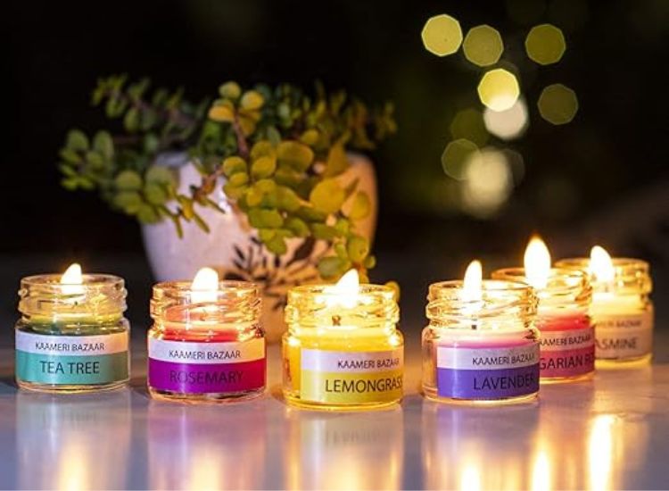 Kaameri Bazaar scented candles offer delightful fragrances and beautiful designs, perfect for creating a warm and inviting atmosphere.