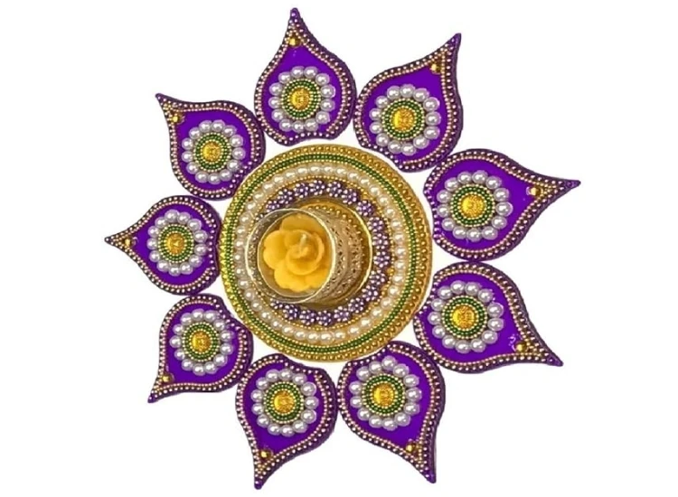 44 .Ready Made Rangoli Ready-made rangoli design featuring vibrant floral motifs, geometric patterns, and intricate details, perfect for festive occasions.