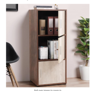 Elegant wooden cabinet with sleek doors and spacious shelves, ideal for storing items in living rooms, bedrooms, or offices."