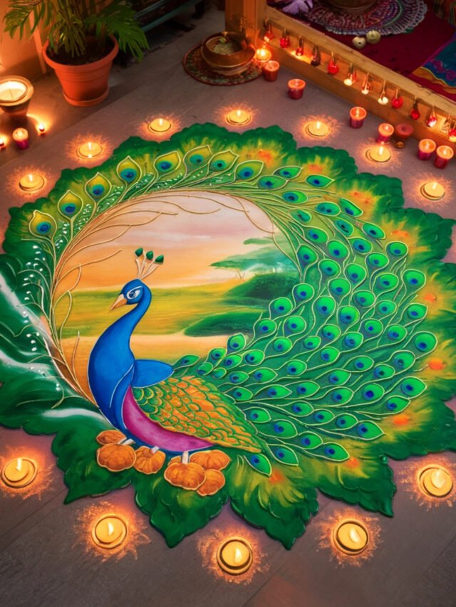 Peacock In A Landscape Rangoli Design