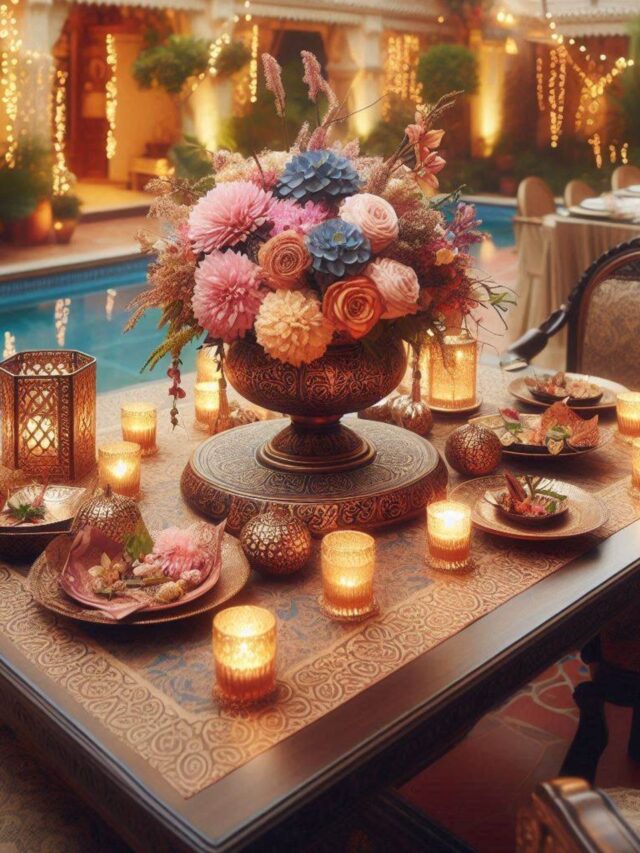 Floral Centerpieces On Outdoor Furniture Table