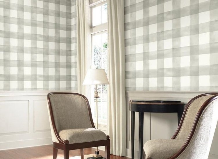 checks and plaids in nude colour wallpaper design for living room