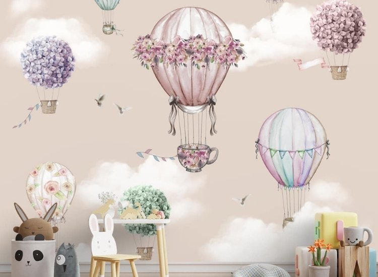 wallpaper decor for living room featuring balloon designs