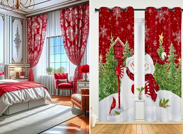 Red and green curtains are perfect for adding a pop of colour to your living room during the holidays