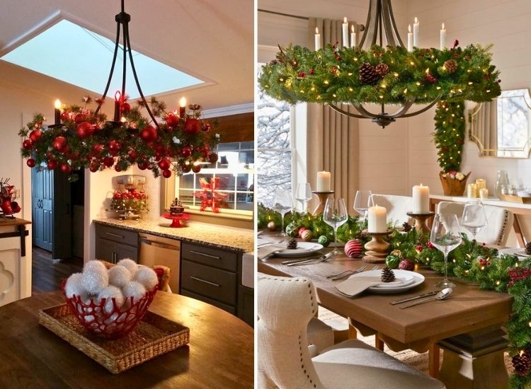 "Garlands hanging above the dining area create a festive atmosphere. christmas tree png adds a perfect holiday touch."