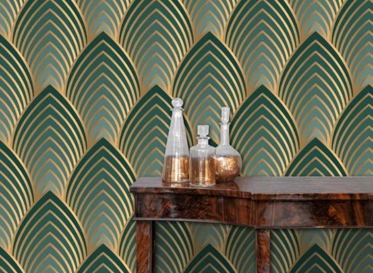 green and golden Art Deco design for wallpaper