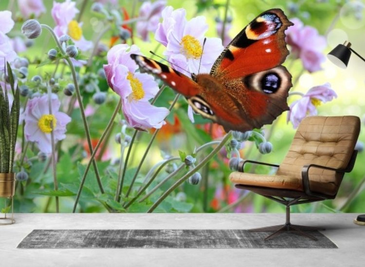 trendy wallpaper design featuring butterflies and gardens.