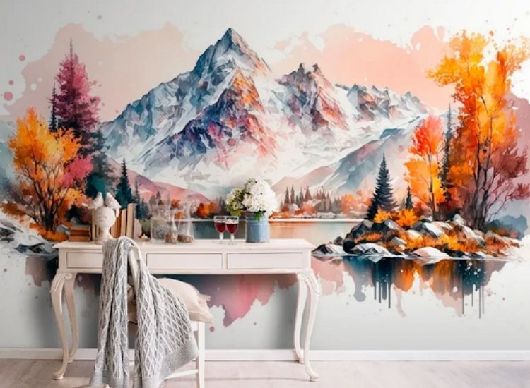 watercolour wallpaper design for home decore