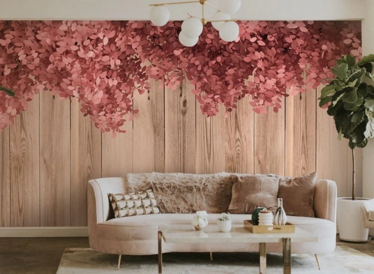 floral print wallpaper decor idea for living room