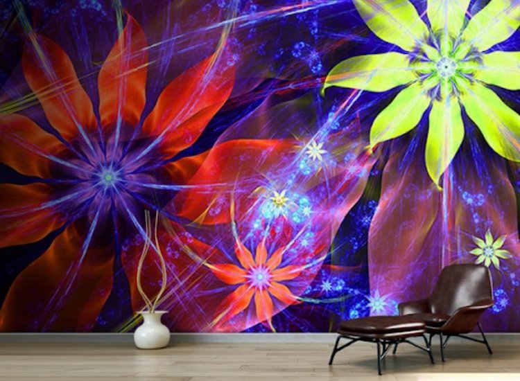 wallpaper decoration ideas featuring neon lights and cyberpunk-based designs for living room