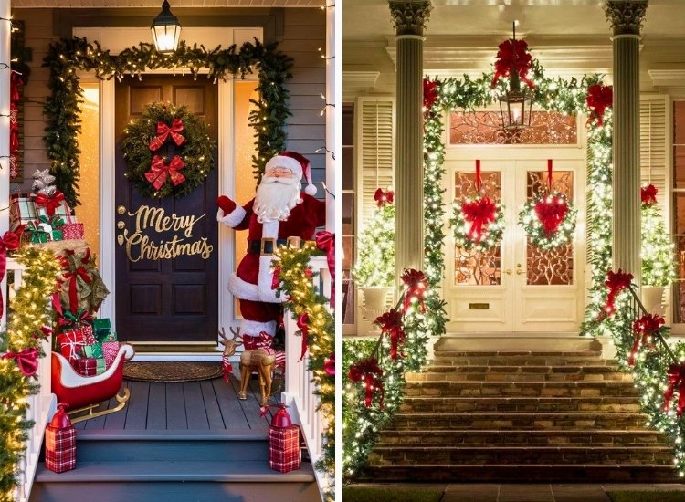 "Garlands and lights along stair railings add festive elegance. christmas tree png enhances the holiday ambiance."