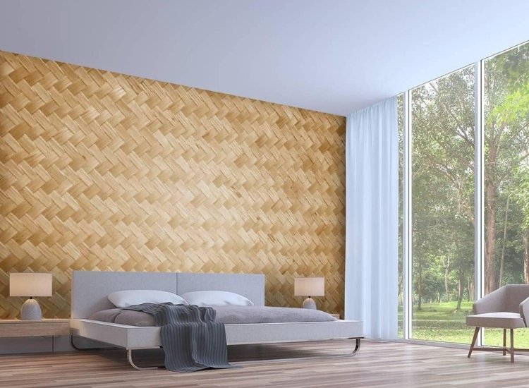 wallpaper design featuring woven rattan and basket weave texture