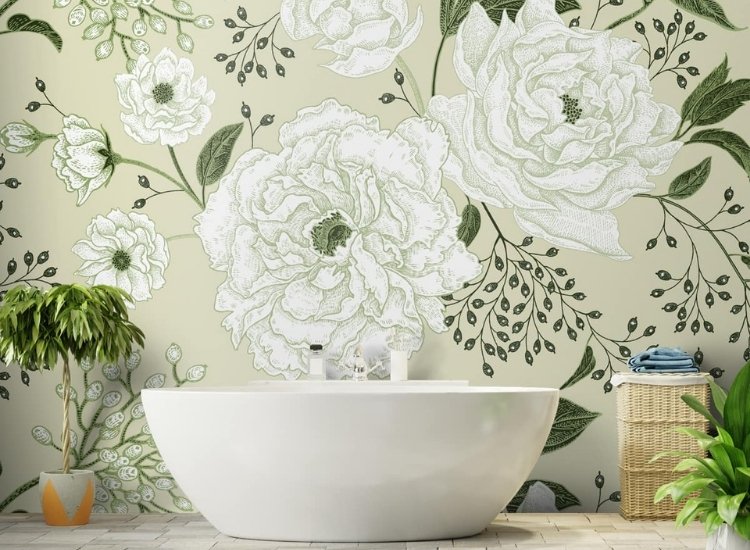 cream and light green coloured vintage wallpaper decor design