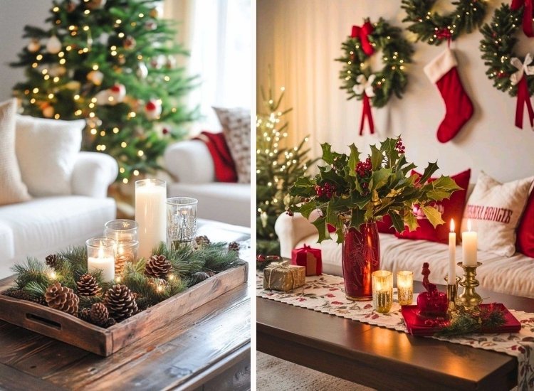 "Candles of varying heights arranged on a coffee table, adding warmth. christmas tree drawing image lights up the room."