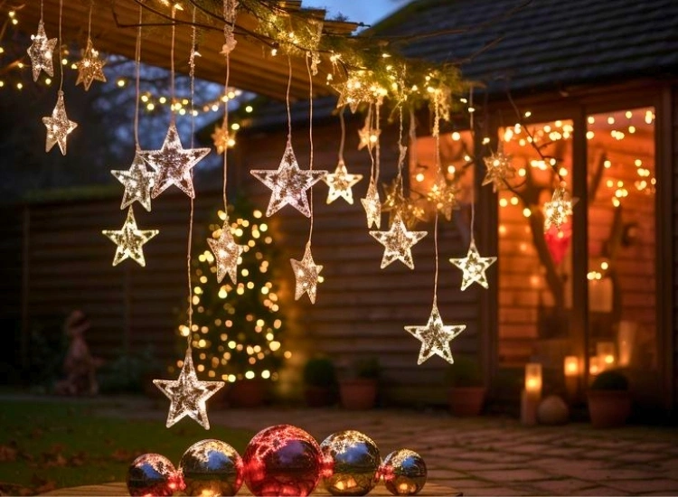 "Illuminated Christmas star for a glowing, festive effect. Christmas tree picture included."