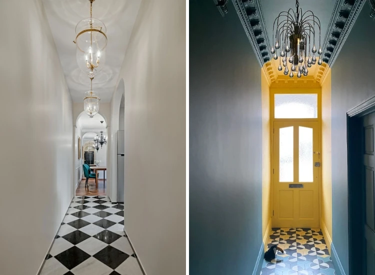 12. Geometric print small hallway wallpaper design Geometric print small hallway wallpaper design