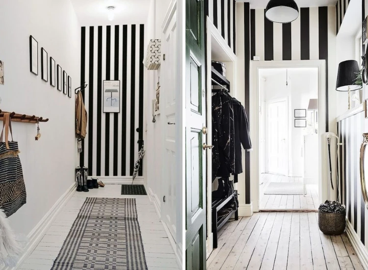 13. Vertical black and white stripes wallpaper for small hallway Vertical black and white stripes wallpaper for small hallway