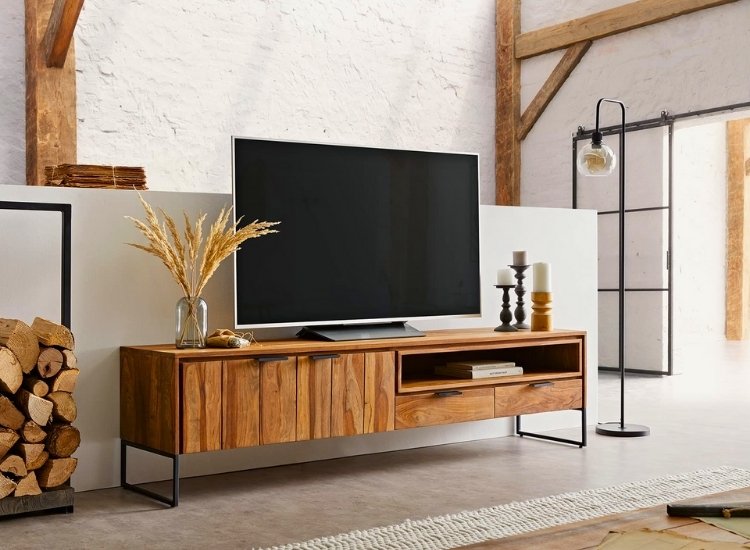 "Stand-alone TV unit design, offering a modern, independent style with storage options for an organized living room setup."