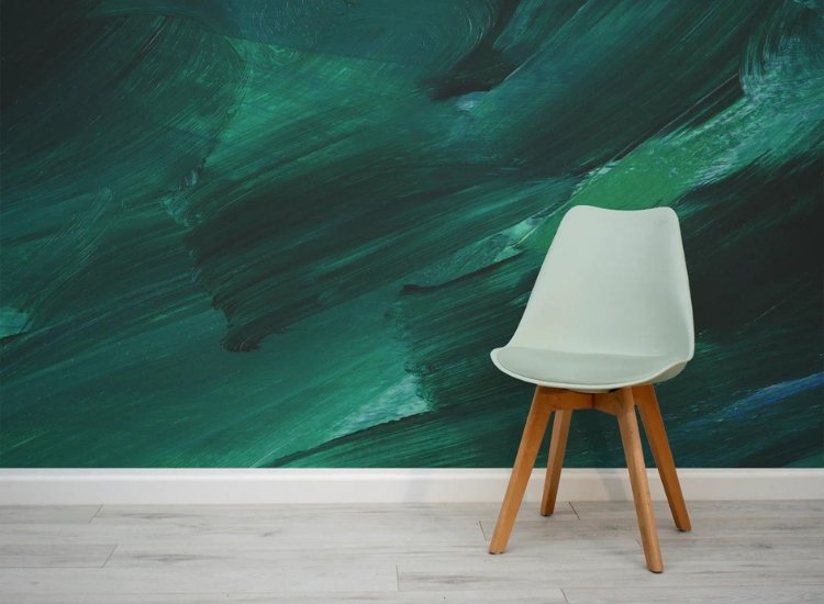 Emerald brushstrokes abstract hallway wallpaper