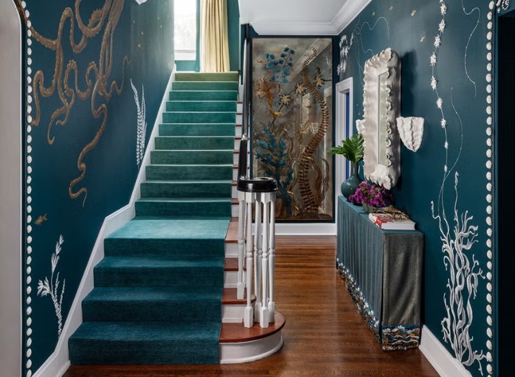 Ocean-themed mural hallway wallpaper for mid-size hallways