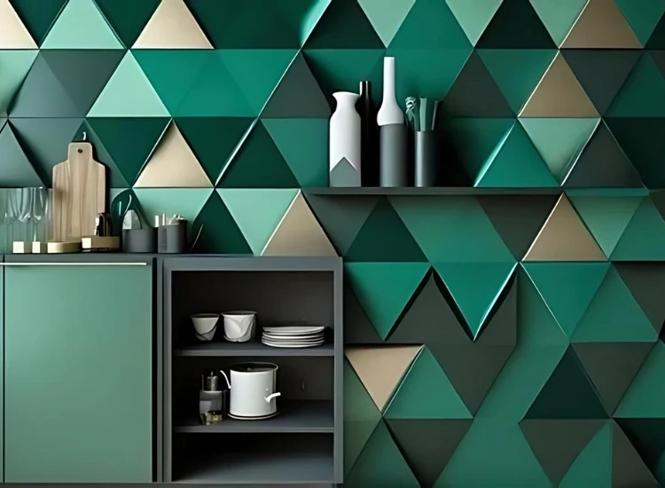 22. Green geometric accent wallpaper for a modern vibe Green geometric accent wallpaper for a modern vibe