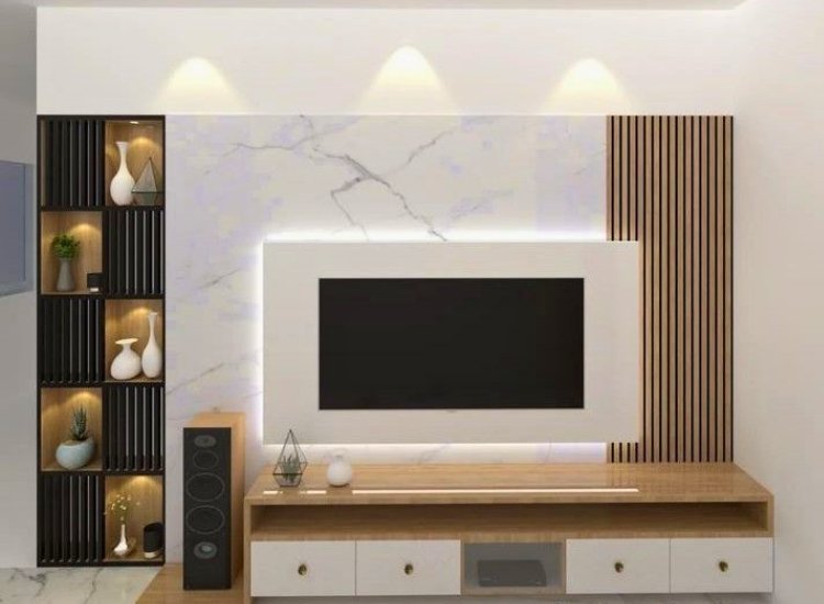 "UPVC: modern durability and sleek design for TV units, offering long-lasting style and functionality in contemporary living room interiors."