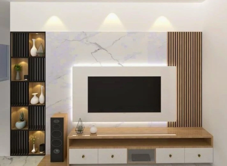 28. UPVC Modern Durability and Sleek Design for TV Units "UPVC: modern durability and sleek design for TV units, offering long-lasting style and functionality in contemporary living room interiors."