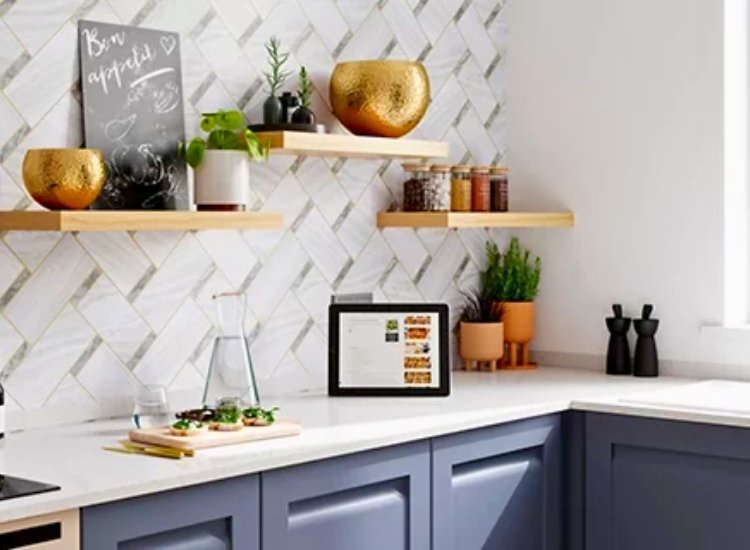 "Tile-look wallpapers that provide a modern touch to kitchen decor, offering the appearance of tiles without the installation hassle."